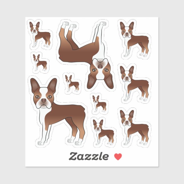 Red And White Boston Terrier Dog Illustrations (Sheet)
