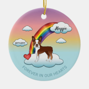 Red And White Boston Terrier Rainbow Memorial Ceramic Ornament