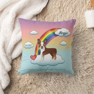 Red And White Boston Terrier Rainbow Memorial Cushion