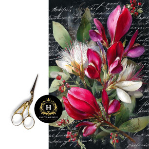 Red and White Botanical Bouquet Decoupage Tissue Paper