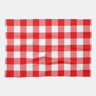 Red and White Buffalo Check Pattern Tea Towel