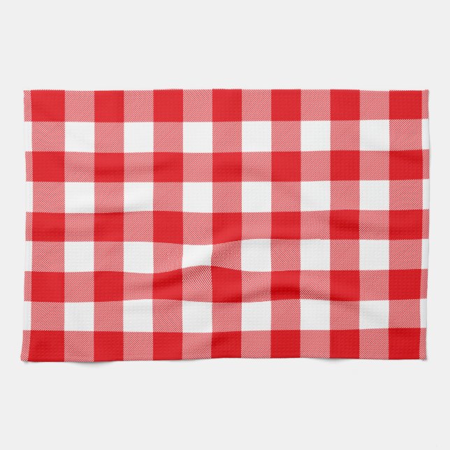 Red and White Buffalo Check Pattern Tea Towel (Horizontal)