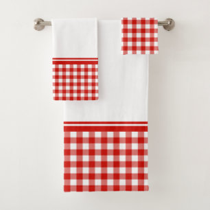 Red and White Buffalo Plaid Bath Towel Set