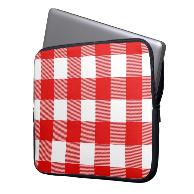Red and White Buffalo Plaid  Laptop Sleeve (Front Left)
