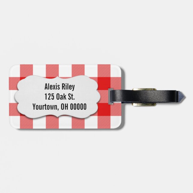 red and white buffalo plaid luggage tag (Back Horizontal)