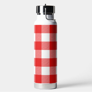 Red and White Buffalo Plaid  Water Bottle