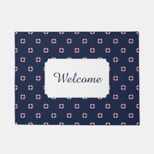 Red And White Buoy Pattern   Add Your Text Doormat