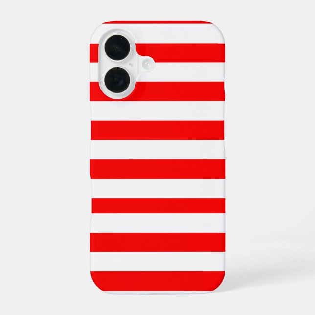 Red and White Cabana Stripes  iPhone 16 Case (Back)
