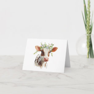 Red and White Calf with Flowers on Head BLANK Card