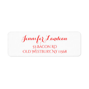 Red And White Calligraphy Name- Wedding Party Return Address Label