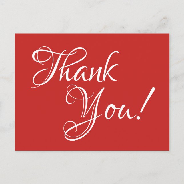 Red and White Calligraphy Thank You Postcard (Front)