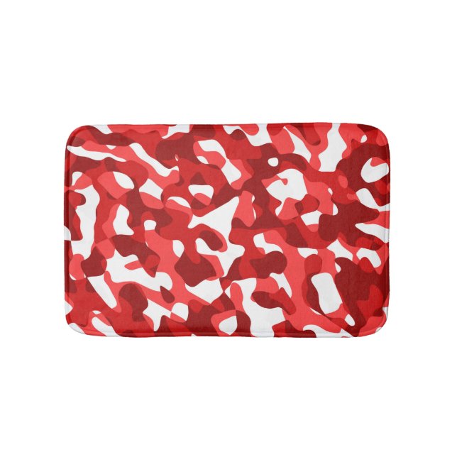 Red and White Camouflage Print Pattern Bath Mat (Front)