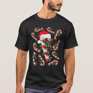 Red And White Candy Cane Christmas Funny Xmas Ligh T-Shirt
