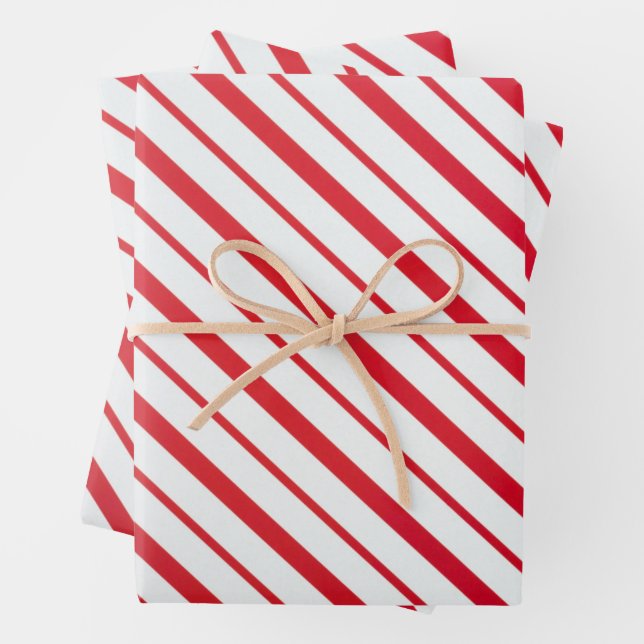 Red and White Candy Cane Christmas Pattern Wrapping Paper Sheet (In situ)