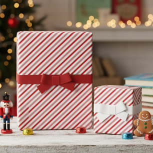 Red and White Candy Cane Pinstripe Pattern Wrapping Paper