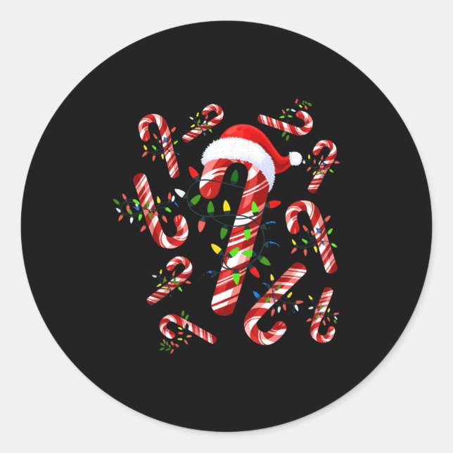 Red And White Candy Cane Santa Christmas  Classic Round Sticker (Front)