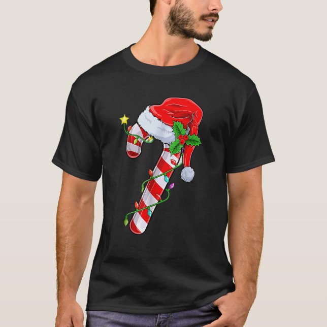 Red and White Candy Cane Santa Christmas Funny Xma T-Shirt (Front)