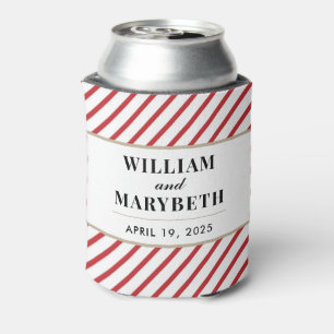 Red and White Candy Cane Stripe Wedding Can Cooler
