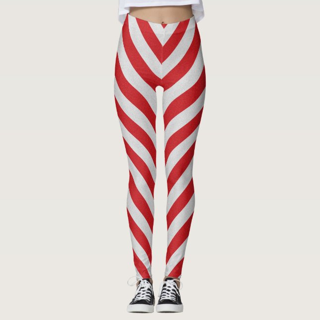 Red And White Candy Cane Striped Leggings (Front)