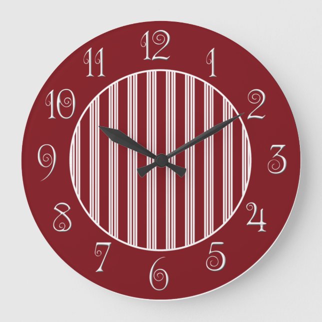 Red and White Candy Cane Striped Red Border Large Clock (Front)