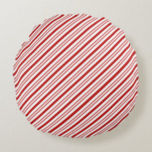 Red and White Candy Cane Stripes, Bright Holiday Round Cushion