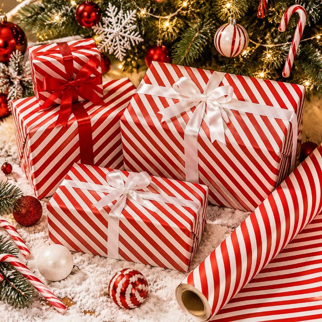 Red and White Candy Cane Stripes Wrapping Paper (Creator Uploaded)
