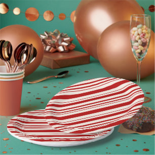 Red and White Candy Cane Stripped Paper Plate
