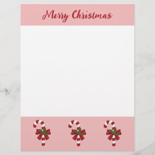 Red And White Candy Cane With Merry Christmas Text Custom Letterhead