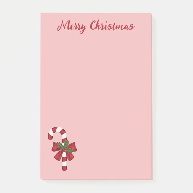 Red And White Candy Cane With Merry Christmas Text Post-it Notes (Front)