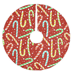 Red and White Candy Canes and Snow Brushed Polyester Tree Skirt