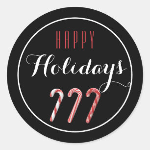 Red and White Candy Canes Happy Holiday Sticker