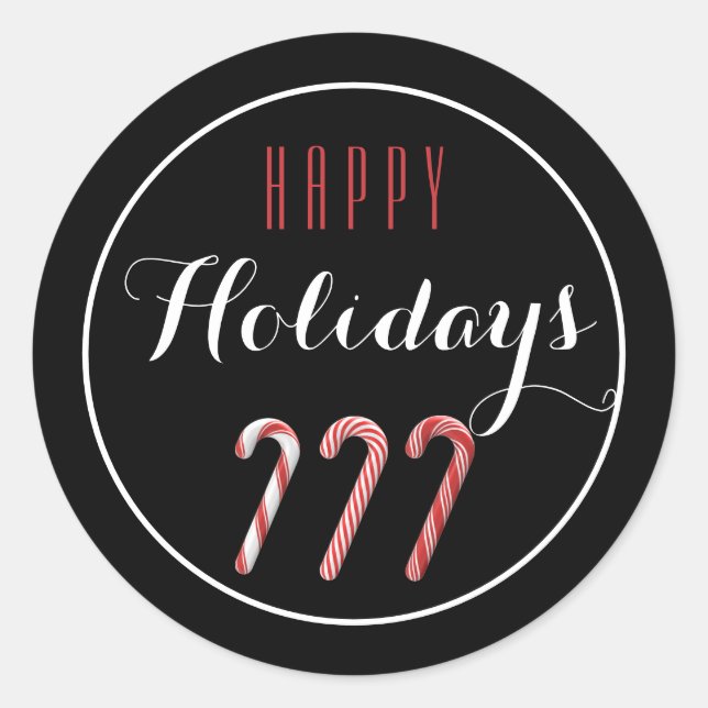 Red and White Candy Canes Happy Holiday Sticker (Front)