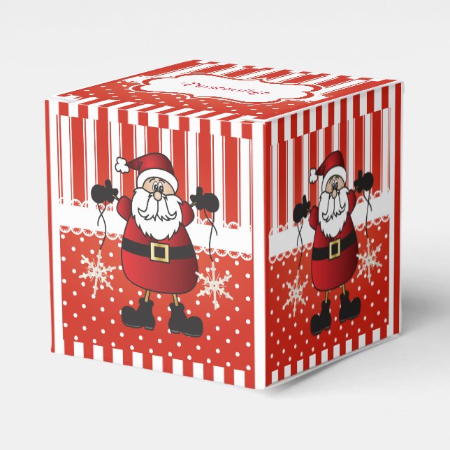 Red and White Candy Stripes and Santa Claus Favour Box (Front Side)