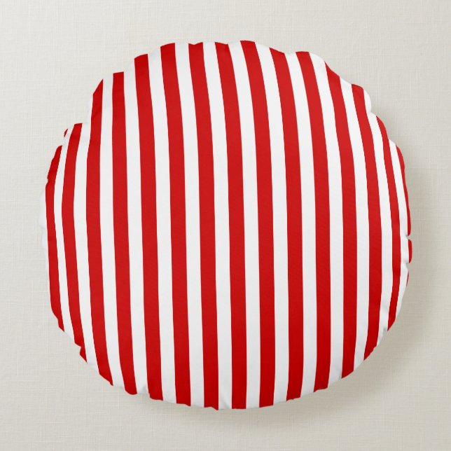 Red and white candy stripes round cushion (Front)