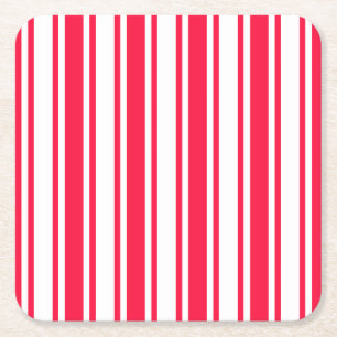 Red and white candy stripes square paper coaster