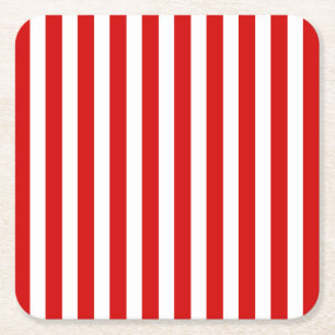 Red and white candy stripes square paper coaster
