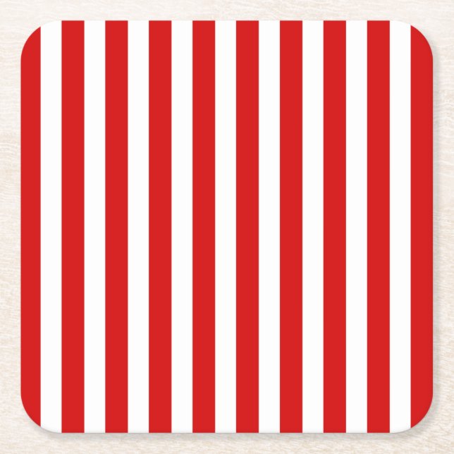 Red and white candy stripes square paper coaster (Front)