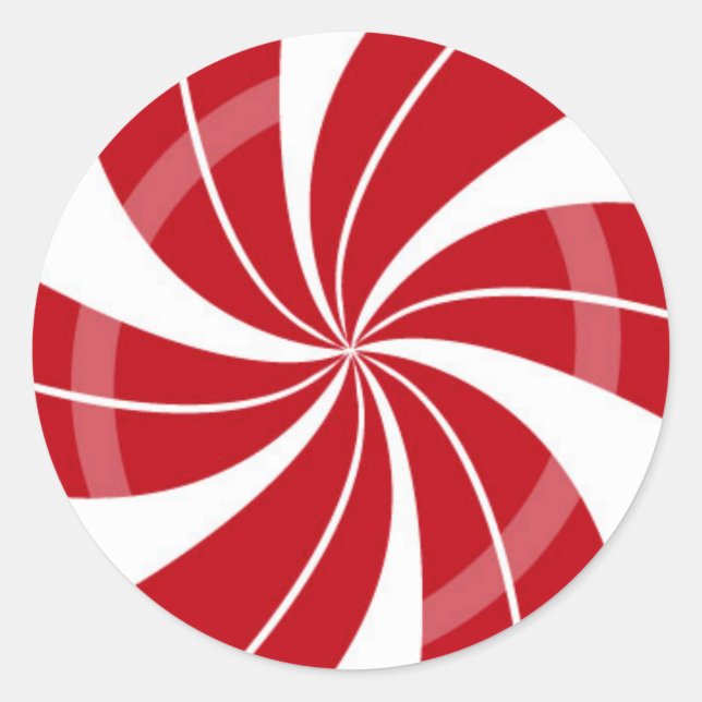 Red and white candy swirl, peppermint candy classic round sticker (Front)