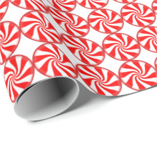 Red and White Candy Swirls Pattern Wrapping Paper