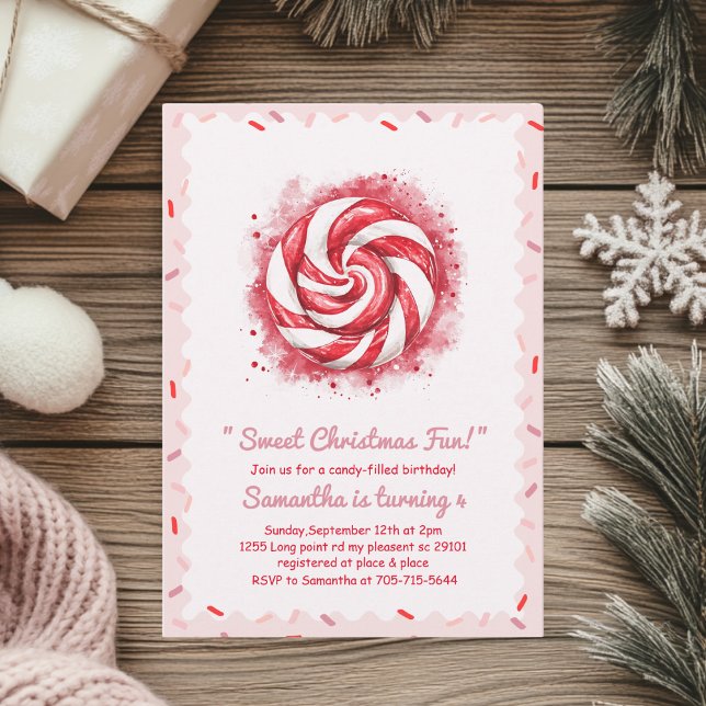 Red and White Candy Winter Birthday Party  Invitation (Creator Uploaded)