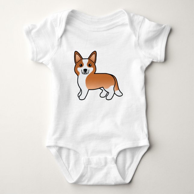 Red And White Cardigan Welsh Corgi Cartoon Dog Baby Bodysuit (Front)