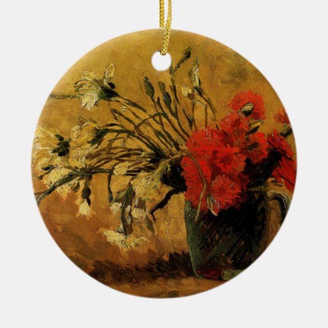 Red And White Carnations by Vincent van Gogh Ceramic Ornament (Front)