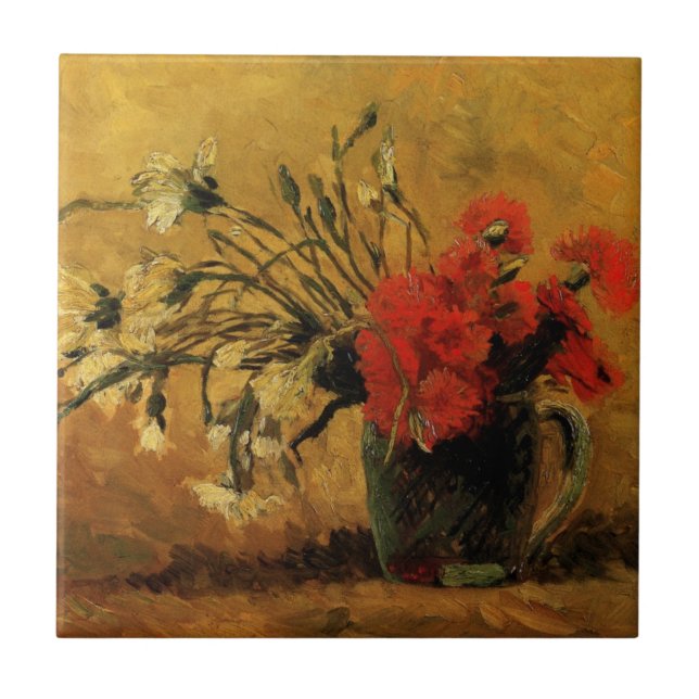 Red And White Carnations by Vincent van Gogh Ceramic Tile (Front)