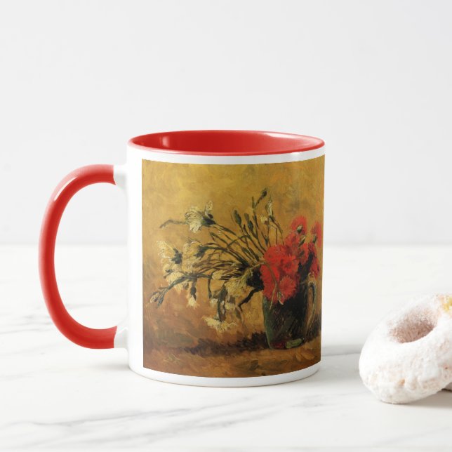 Red And White Carnations by Vincent van Gogh Mug (With Donut)