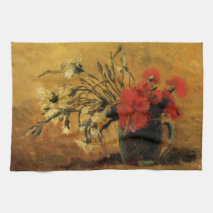 Red And White Carnations by Vincent van Gogh Tea Towel
