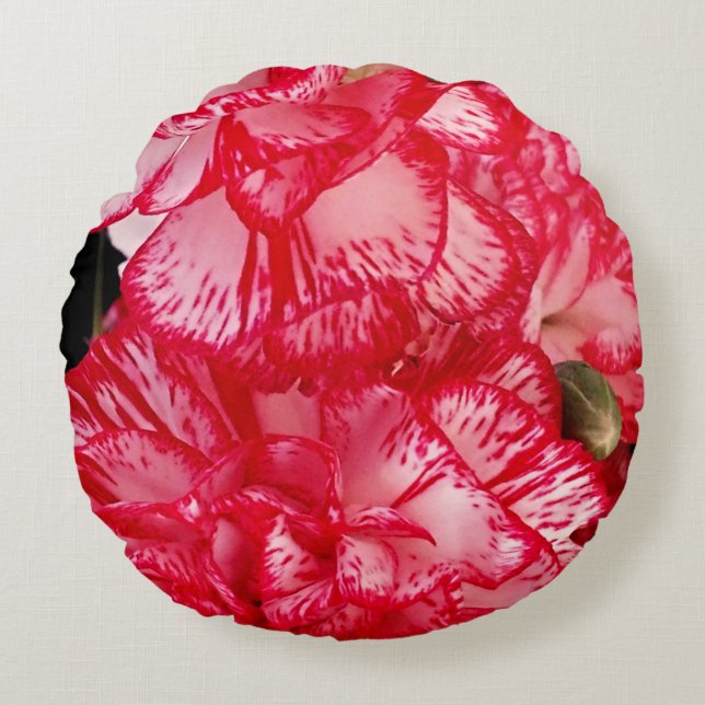 Red and White Carnations-ROUND THROW PILLOW (Front)