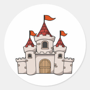Red and White Cartoon Mediaeval Castle with Flags Classic Round Sticker