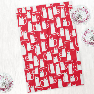 Red and White Cat Pattern Tea Towel