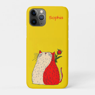 Red and White Cat with Flower iPhone 11 Pro Case