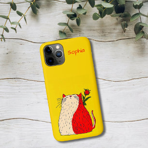 Red and White Cat with Flower iPhone 11 Pro Case